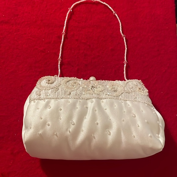 Vintage Unbranded Bridal Clear Rhinestone and Ivory Satin Purse- Wedding Day Bag - Picture 1 of 4